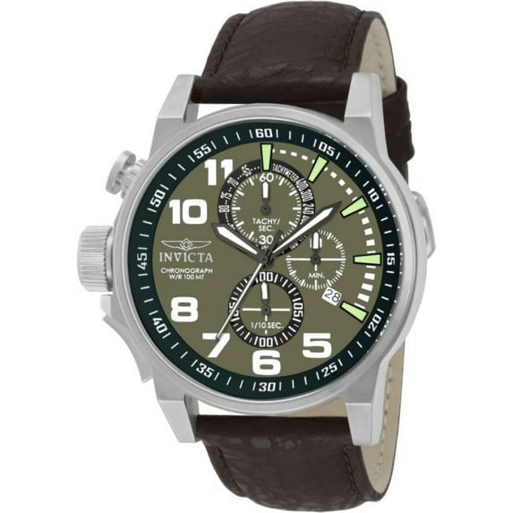 Invicta Men's 13054 I-Force Chrono Brown Genuine Leather Olive Green Dial Watch
