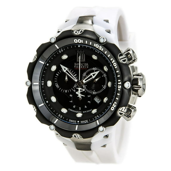 Invicta Men's 14421 Jason Taylor Reserve Black Dial White Rubber Strap Chronograph Dive Watch