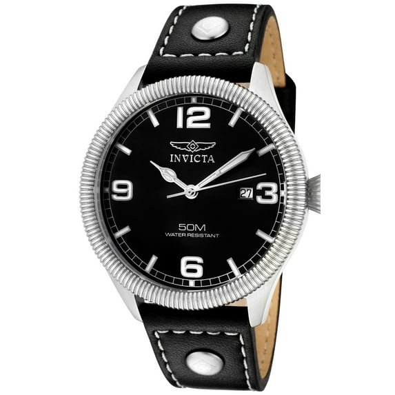 Invicta Men's 1460 Vintage Black Genuine Leather And Dial Ss Watch
