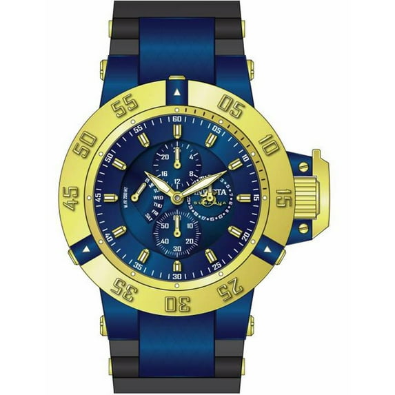 Invicta Men's 17122 Subaqua Blue Dial Gold Tone Bezel Black & Blue Strap Dive Watch