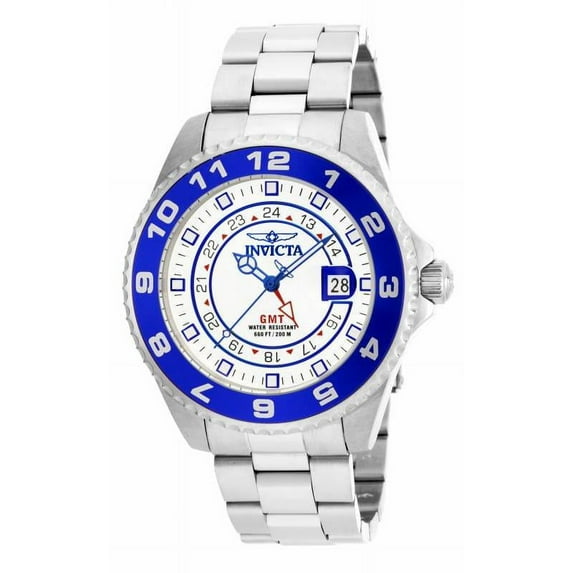 Invicta Men's 17123 Pro Diver Gmt Stainless Steel White Dial Blue Bezel Watch