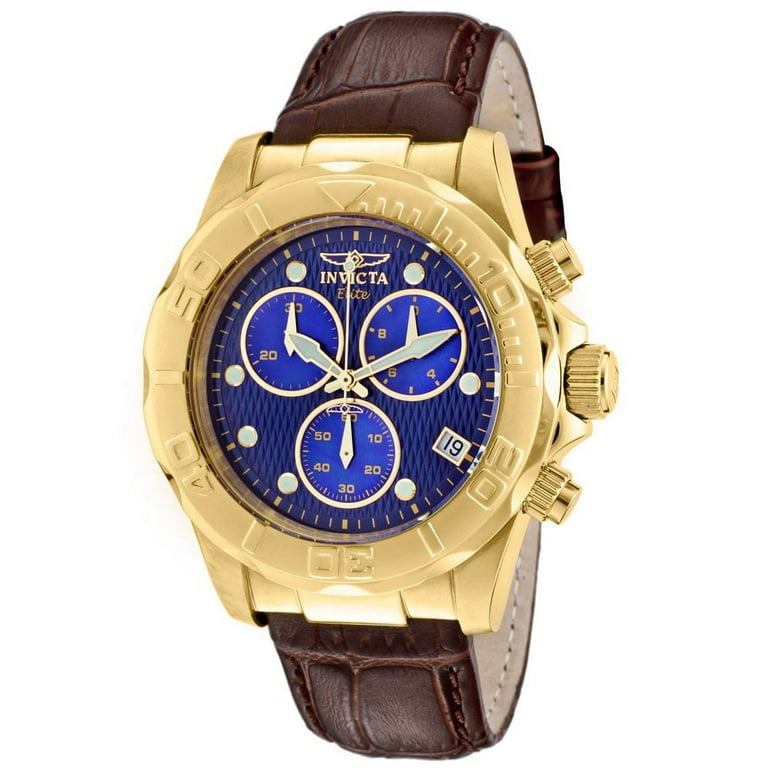 Invicta Men s 1722 Pro Diver Elite Gold Tone Blue Dial Chronograph Watch Walmart