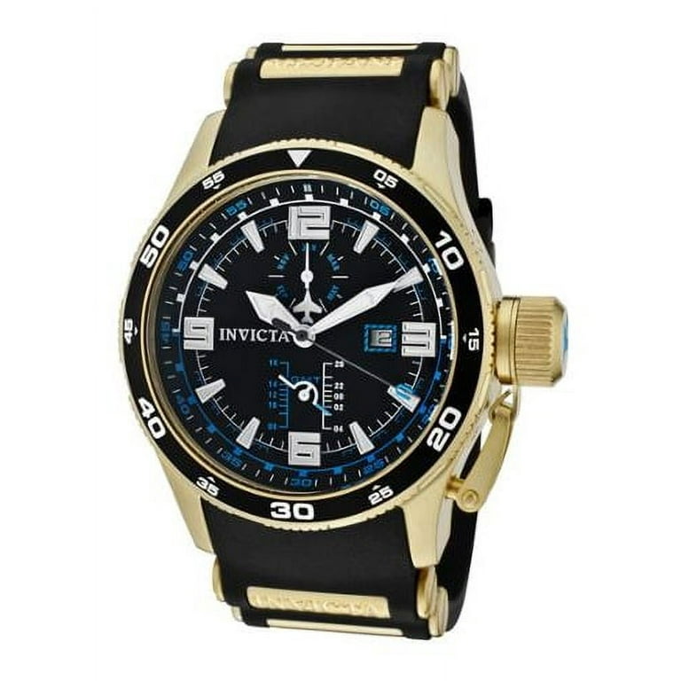 Invicta Men s 1758 Aviator Flight GMT Black Dial Black Polyurethane Watch