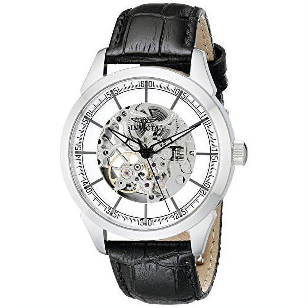 Invicta Men's 18131 Specialty Mechanical Silver Skeleton Dial Black Leather Strap Watch