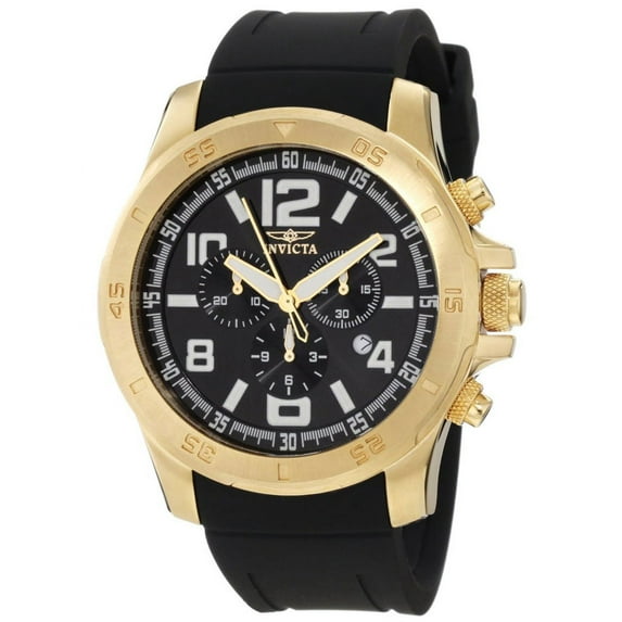 Invicta Men's 1916 Specialty Black Dial Gold Plated Steel Black Rubber Strap Chronograph Watch