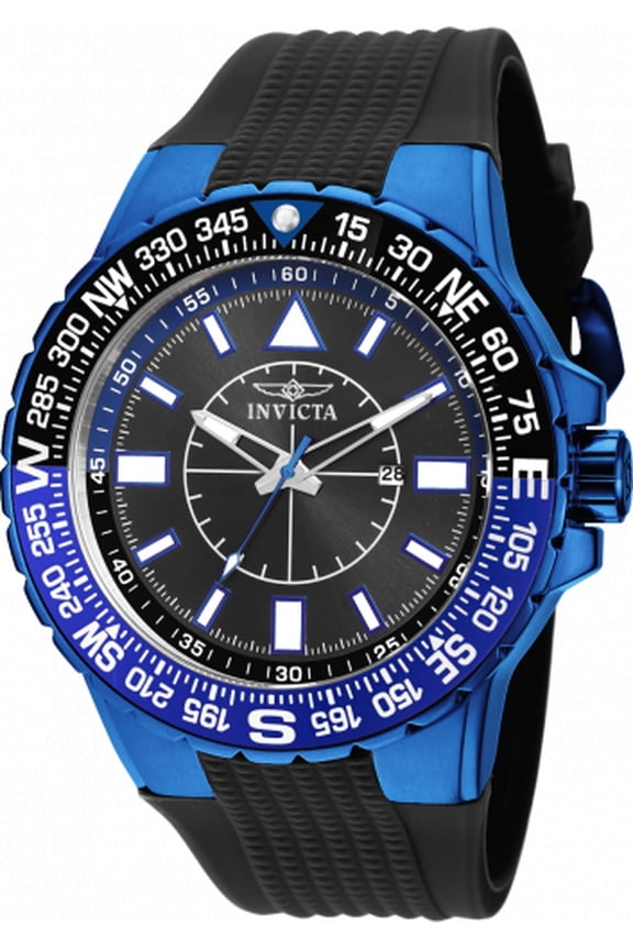 Invicta Men's 19269 Aviator Black Dial Black Silicone Strap Compass Watch