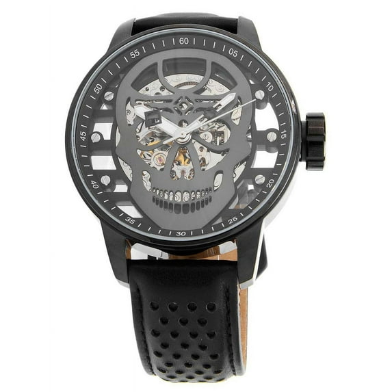 Invicta Men's 20195 S1 Rally Mechanical Black and Gunmetal Skeleton Dial Black Leather Strap Watch