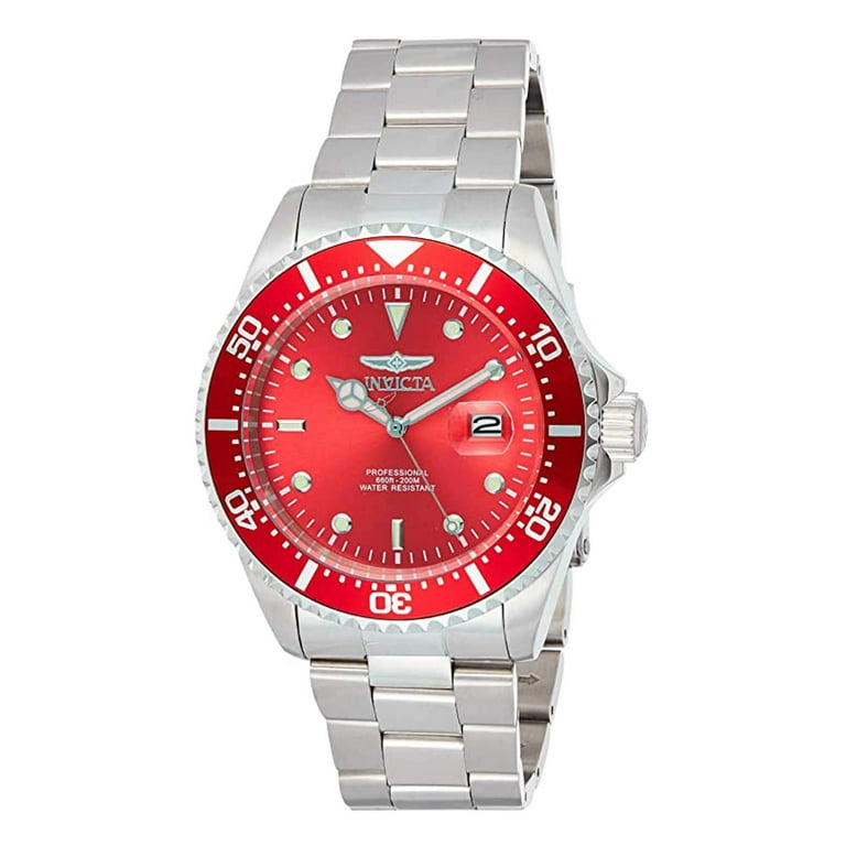 Invicta Men s 22048 Pro Diver Stainless Steel Red Dial Watch Walmart