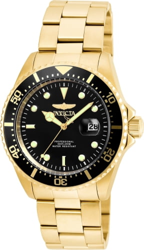 Invicta Men's 22062 Pro Diver Black Dial Yellow Gold Plated Steel Bracelet Quartz Dive Watch