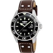 Invicta Mens 22069 Pro Diver Quartz 3 Hand Black Dial Brown Leather SS Watch