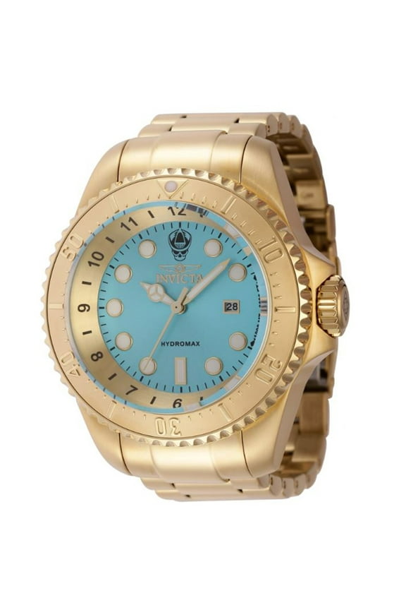 Men's 37594 Hydromax Quartz Gold-Toned Stainless Steel 3 Hand Turquoise Dial Watch
