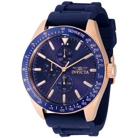 Invicta Men's 38406 Aviator Quartz Blue Silicone Strap 3 Hand Blue Dial Watch