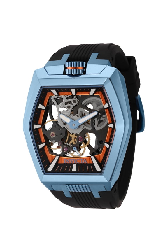 Men's 44021 Akula Mechanical 2 Hand Black, Orange Dial Watch