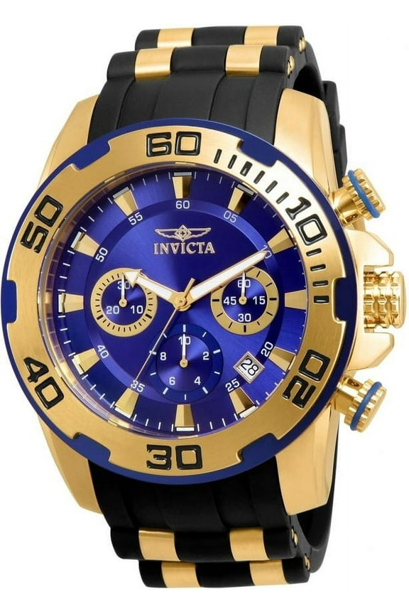 Men's 50mm Pro Diver Gold-Tone Polyurethane Quartz Blue Dial Watch 22313