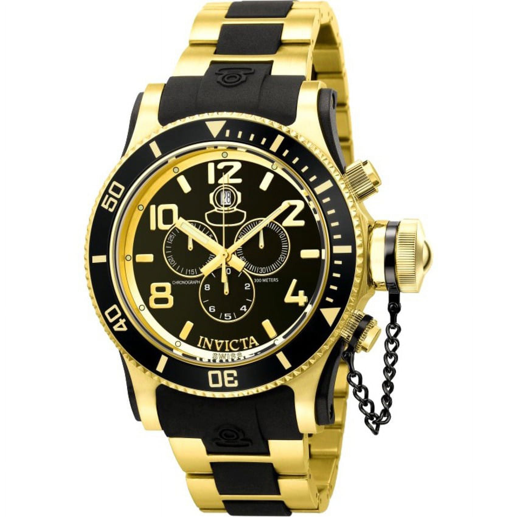 Invicta Men 48mm Pro Diver SCUBA Chronograph Black Dial 18k Gold Plated SS  Watch