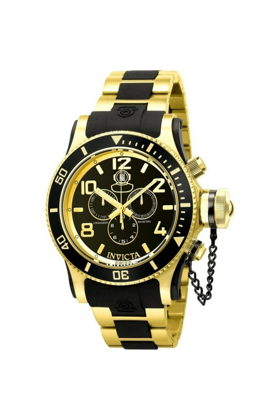Men's 6633 Russian Diver Chronograph 18K Gold-Plated Black Rubber Watch