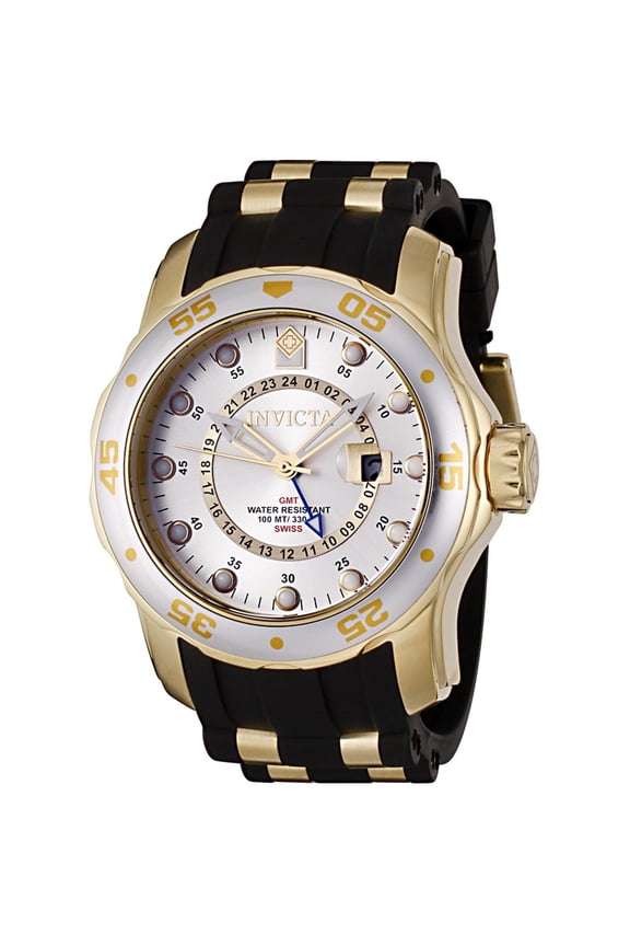 Men's 6995 Pro Diver Collection GMT Silver Dial Black Polyurethane Watch