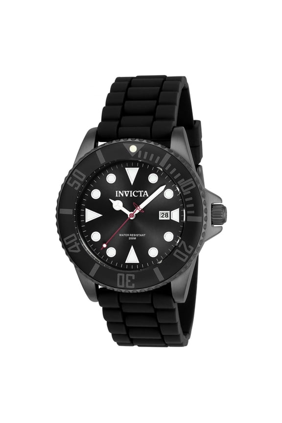 Men's 90305 Pro Diver Quartz 3 Hand Steel Case Black Dial Rubber Watch