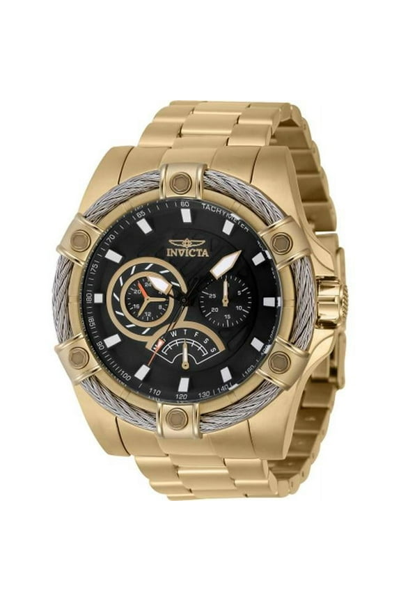 Men's Bolt Black Dial Chronograph Gold Tone Stainless Steel Quartz Watch