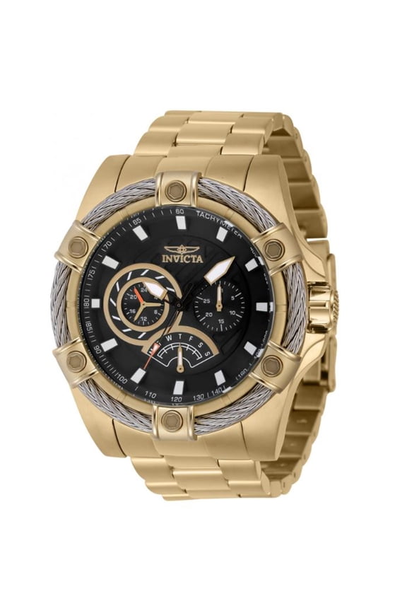 Men's Bolt Black Dial Chronograph Gold Tone Stainless Steel Quartz Watch