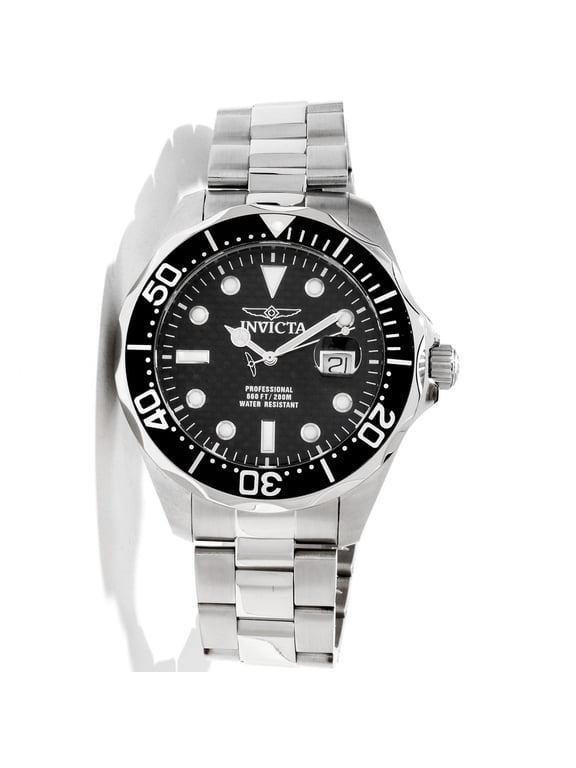Men's Grand Diver Black Carbon Fiber Dial Black Bezel Stainless Steel Bracelet Dive Watch 12562