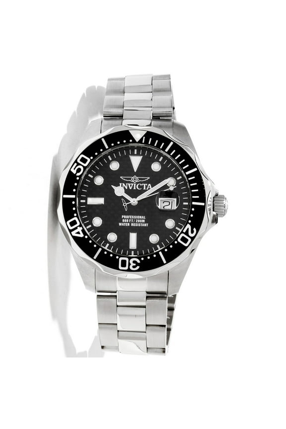 Men's Grand Diver Black Carbon Fiber Dial Black Bezel Stainless Steel Bracelet Dive Watch 12562