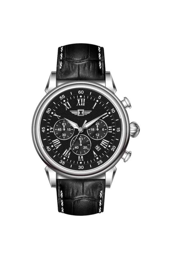 Men's I Chronograph Black Textured Dial Black Leather