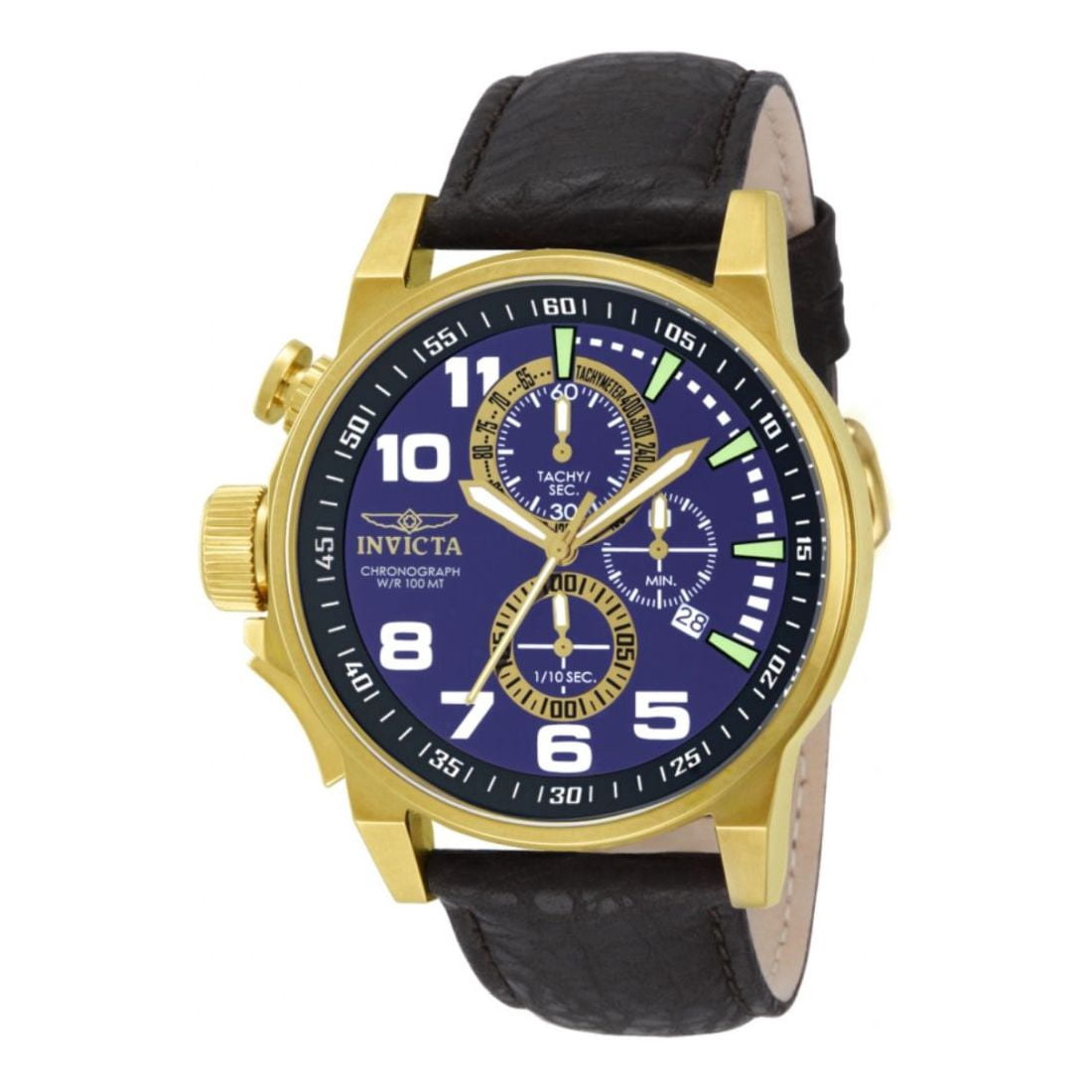 Invicta Men's I-Force Chrono Black Genuine Leather Blue Dial