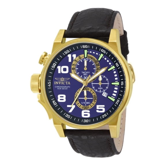 Invicta Men's I-Force Chrono Black Genuine Leather Blue Dial