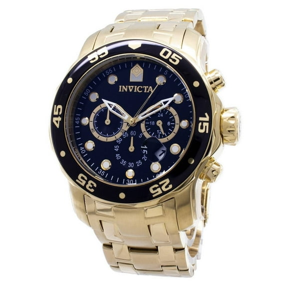 Invicta Men's Pro Diver 48mm Gold-Tone Steel Bracelet & Case Quartz Black Dial Analog Watch 0072