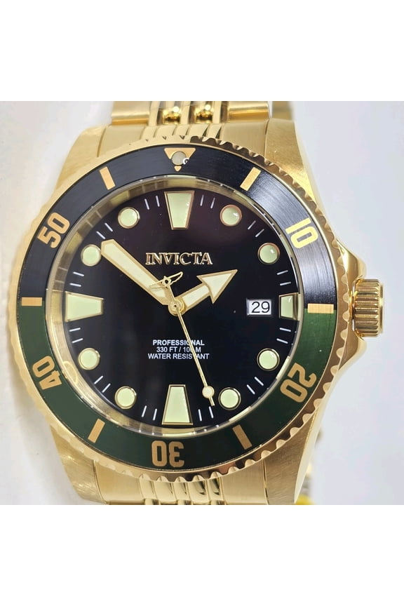 Invicta Men's Pro Diver Automatic Gold Black Green Watch 44mm 39763