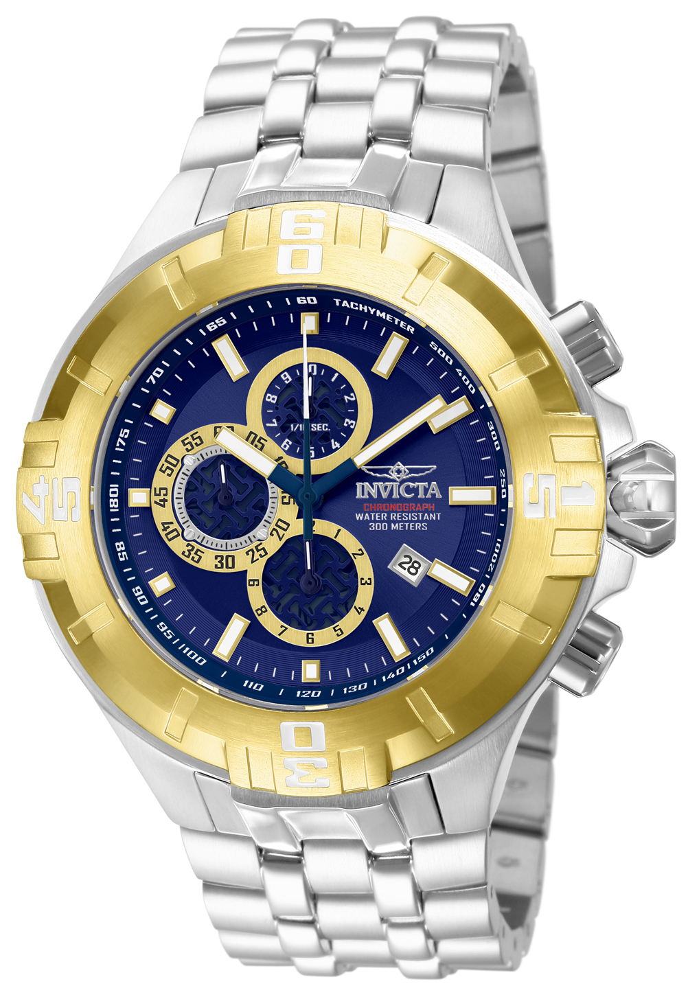Invicta Men's Reef Pro Diver XXL Chronograph Gold Tone Bezel Blue Dial Bracelet Watch 12359