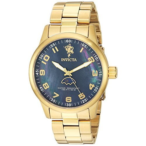Invicta Men's Sea Base Gold-Tone Steel Bracelet & Case S. Sapphire Quartz Black Dial Analog Watch 23826