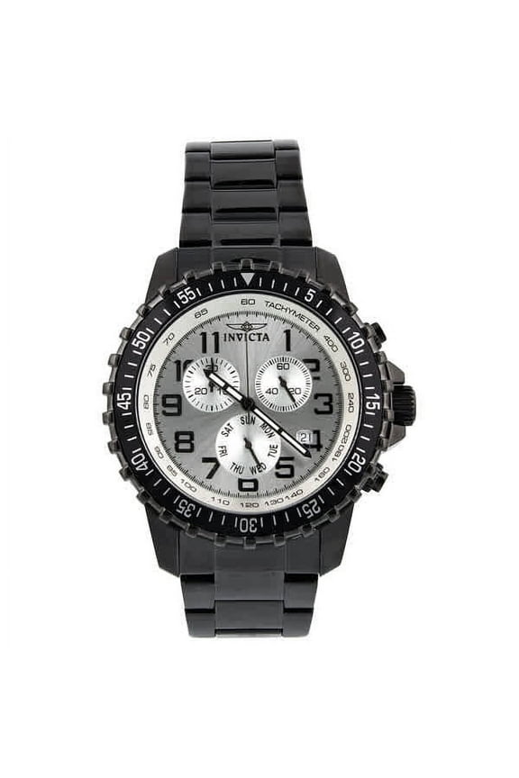 Men's Specialty 45mm Black IP Steel Bracelet Steel Case Quartz Silver-Tone Dial Analog Watch 11370