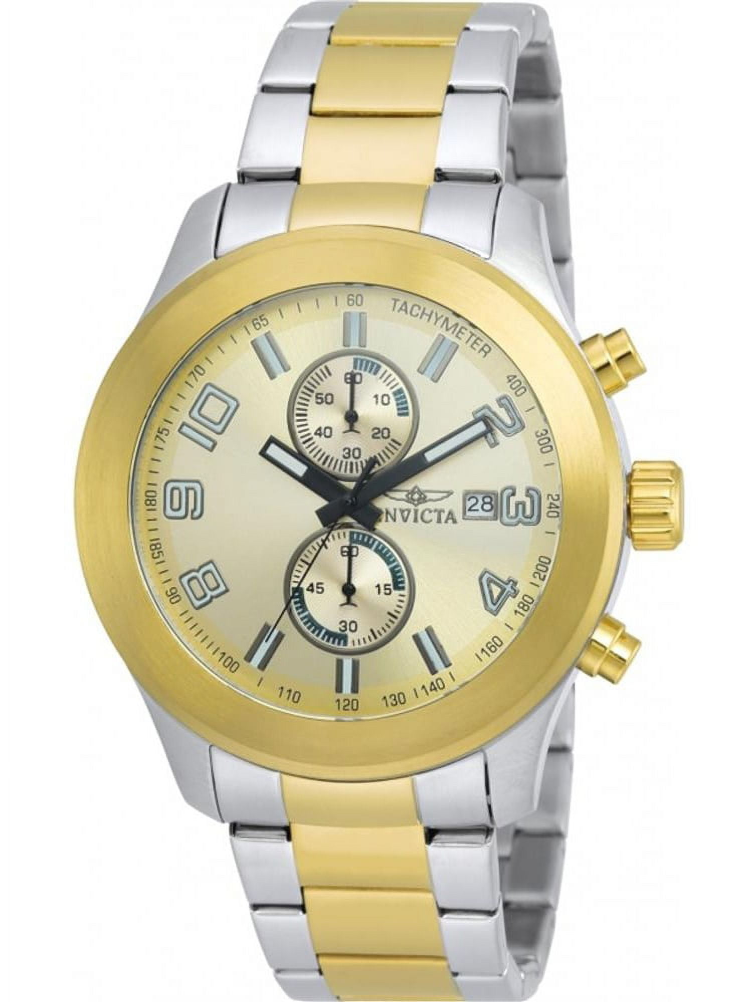 Invicta Men's Specialty Gold-Tone Steel Bracelet & Case Flame-Fusion Crystal Quartz Analog Watch 21491