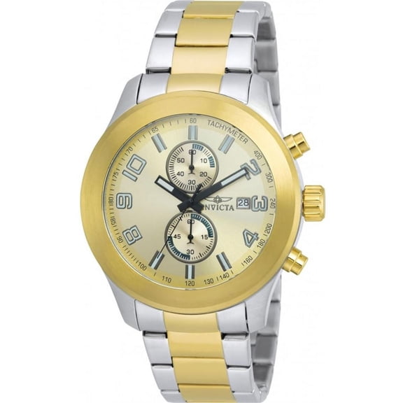 Invicta Men's Specialty Gold-Tone Steel Bracelet & Case Flame-Fusion Crystal Quartz Analog Watch 21491