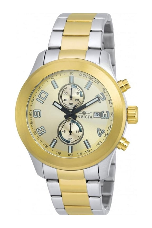 Men's Specialty Gold-Tone Steel Bracelet & Case Flame-Fusion Crystal Quartz Analog Watch 21491
