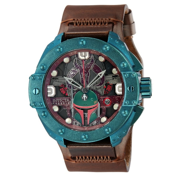 Invicta Men's Star Wars Boba Fett Multicolor Dial 52mm Brown Leather Watch for Adult 44298