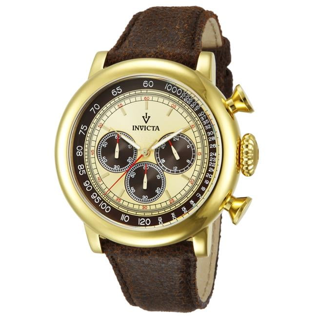 Invicta Men s Vintage 13058 Gold Leather Quartz Dress Watch Walmart