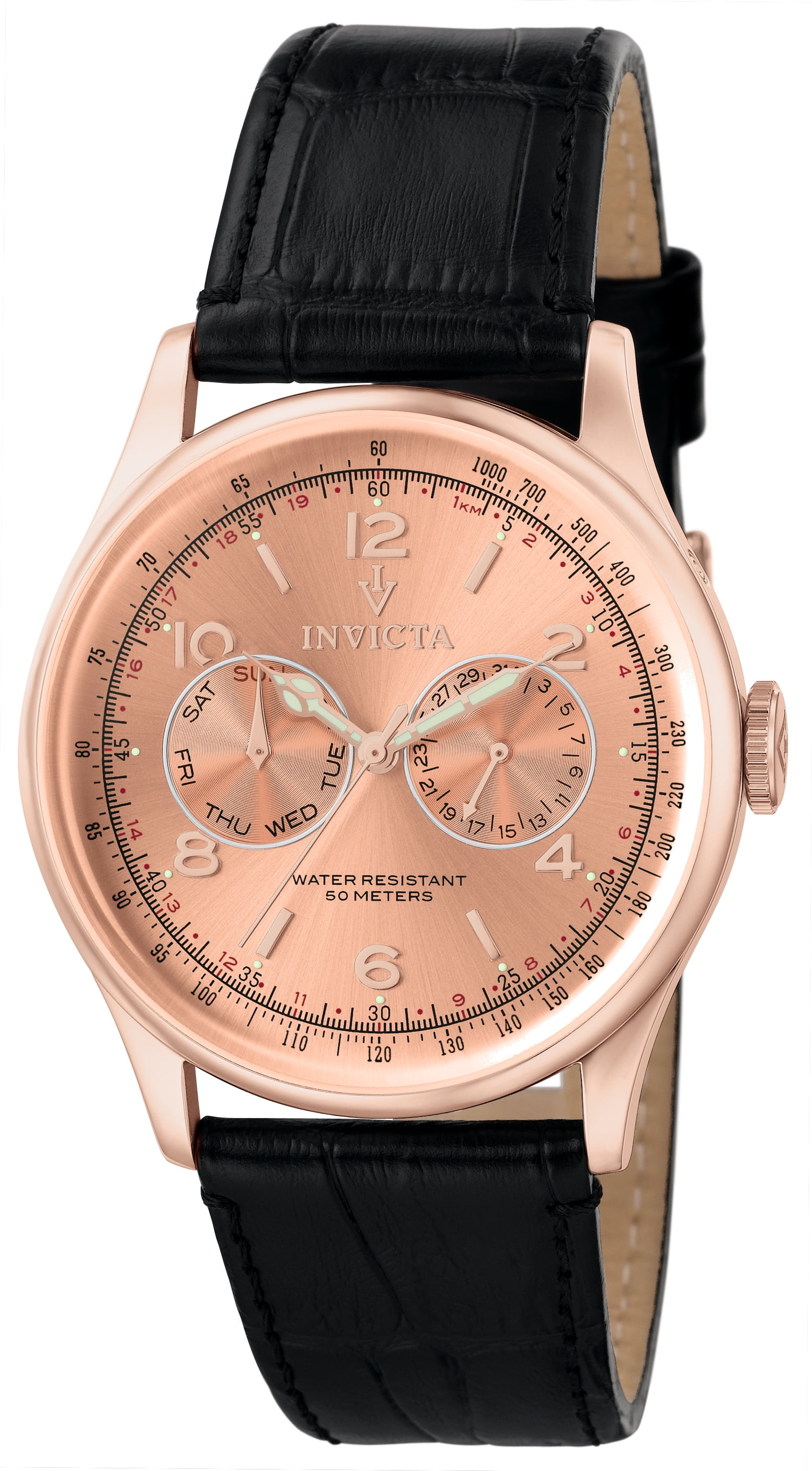 Invicta Men's Vintage Copper Dial Quartz Swiss Master Black Leather Strap Watch