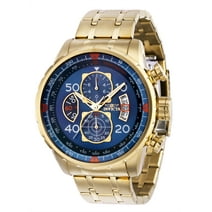 Invicta Men's Watch Aviator Quartz Chronograph Blue Dial YG Steel Bracelet 36602