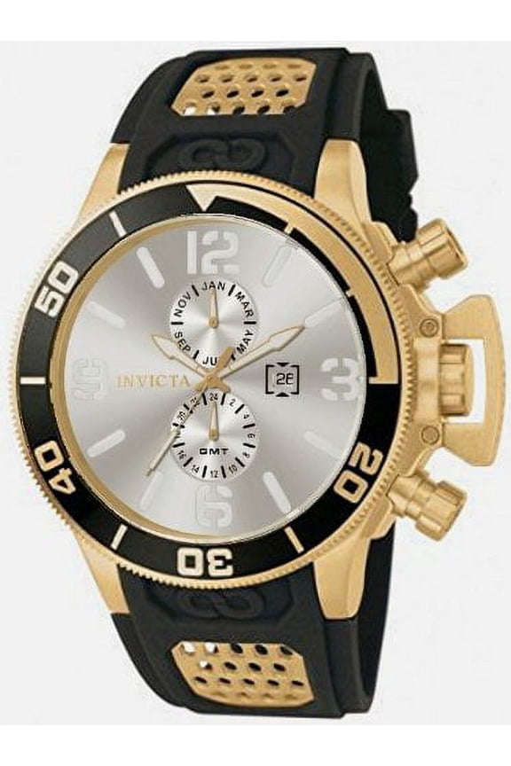 Mens  80213 Corduba Goldtone Silver Dial Black Polyurethane Rubber Watch