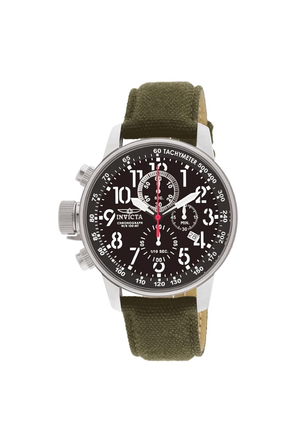 Mens Force Chronograph Stainless Steel Case Black Dial Leather and Nylon Strap Watch