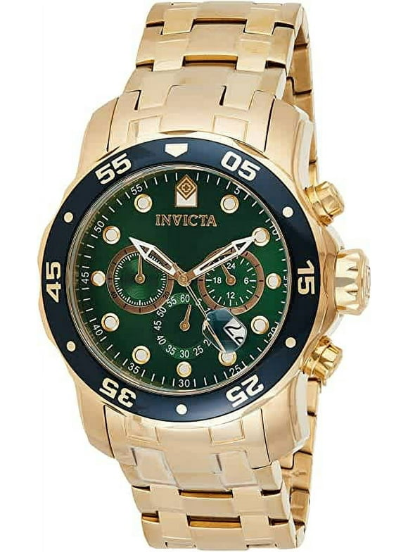 Invicta Pro Diver Chronograph Green Dial 18kt Gold-plated Men's Watch 0075