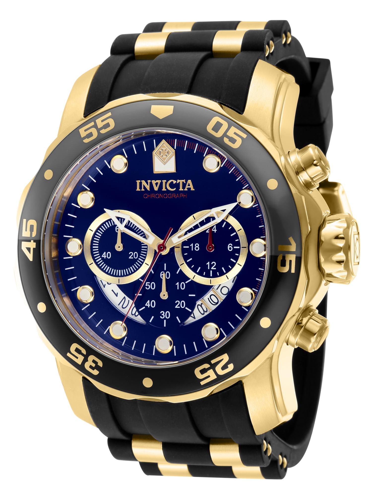 Invicta Diver Men 48mm Stainless Steel Gold Black dial Chronograph Quartz Watch - Walmart.com