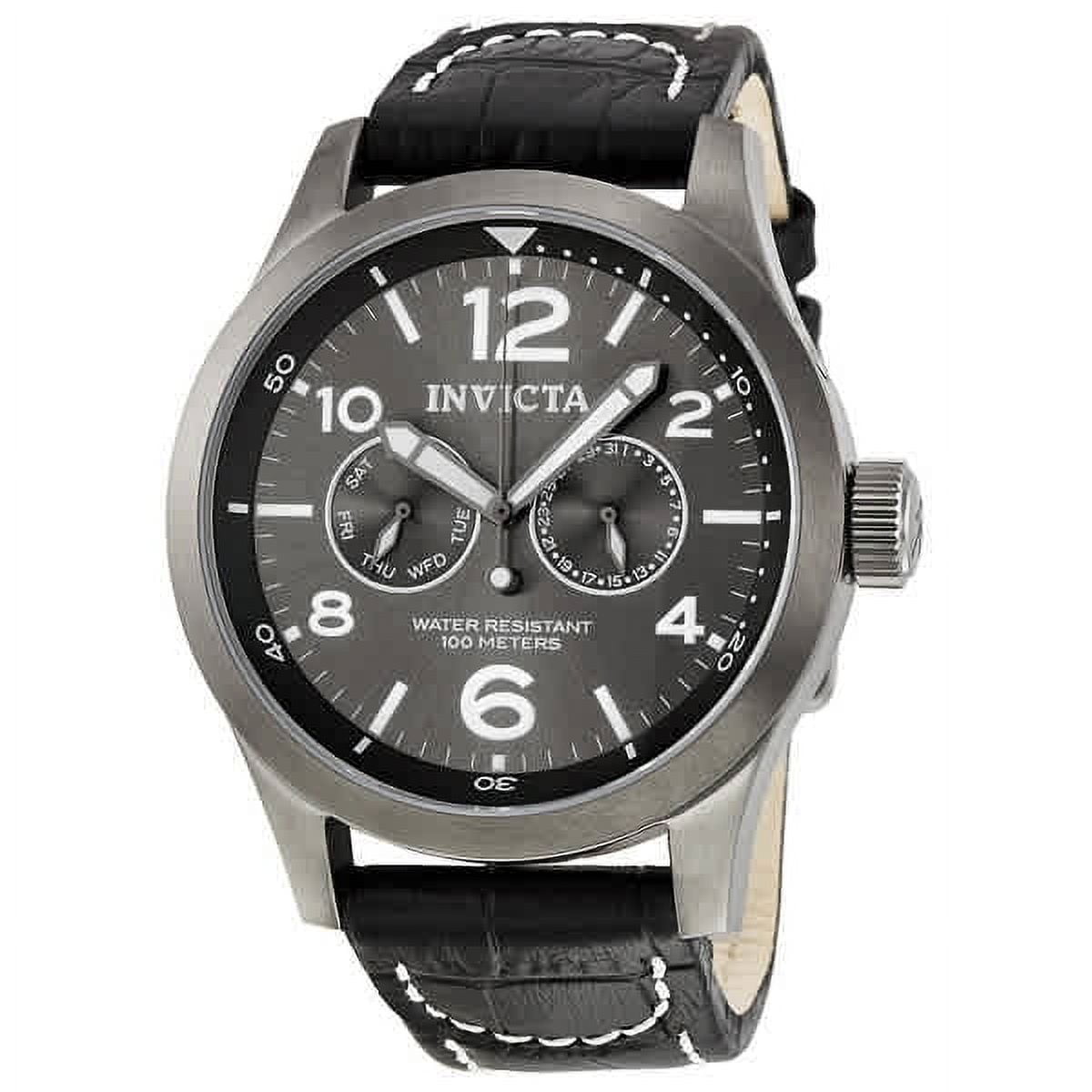 Invicta Specialty Military Grey Dial Black Leather Men's Watch 10492