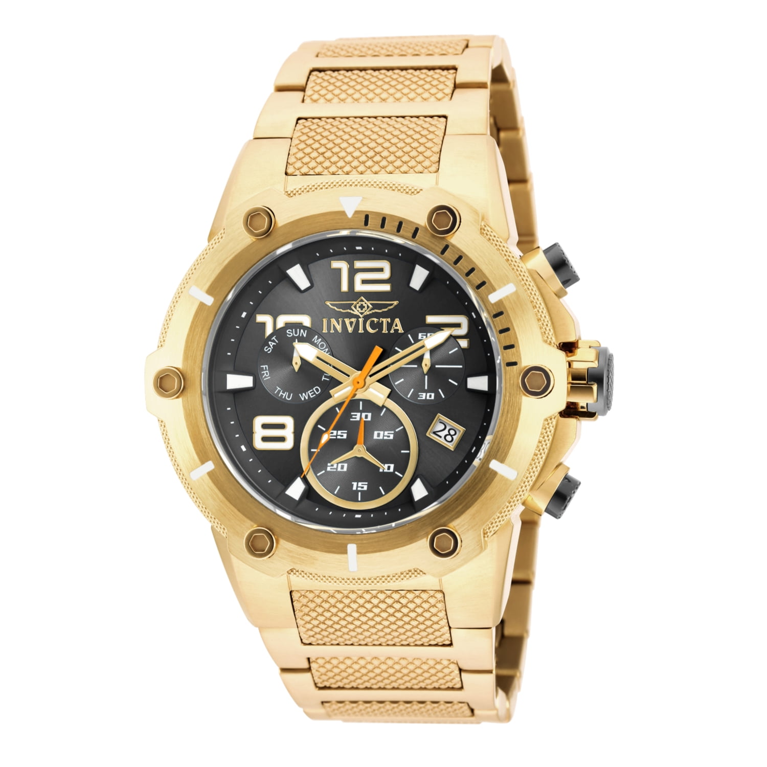 Invicta Men's 19530 Speedway Black Dial Yellow Gold Steel Bracelet Chronograph Watch