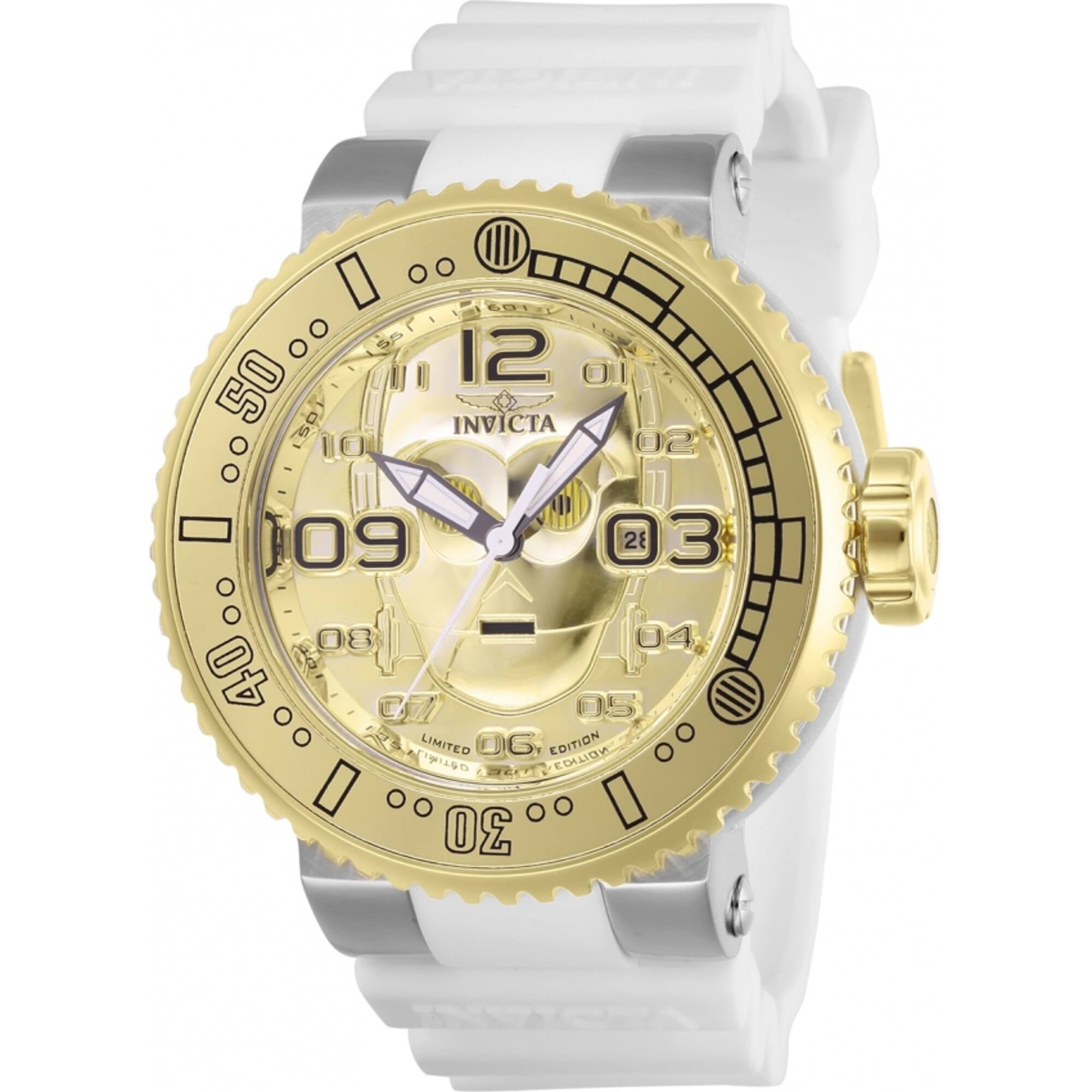 Invicta Star Wars C-3PO Robot 52mm Gold Dial White Silicone Men's Watch 27671