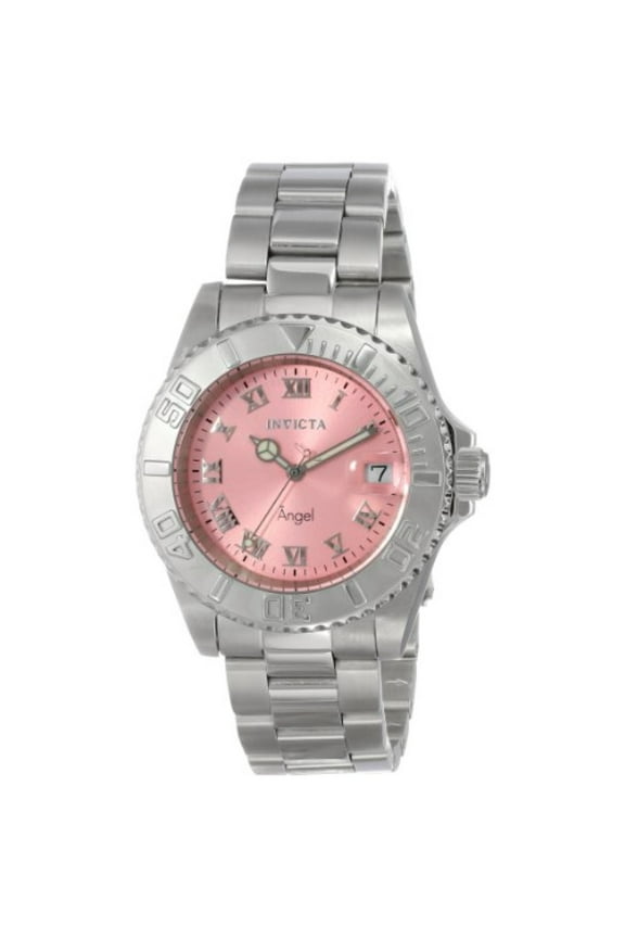 Women's 14360 Angel Analog Display Pink Dial Swiss Quartz Silver Watch