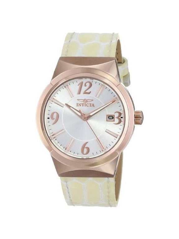 Women's 15411 Angel Silver Dial Rose Gold Steel Beige Leather Strap Watch